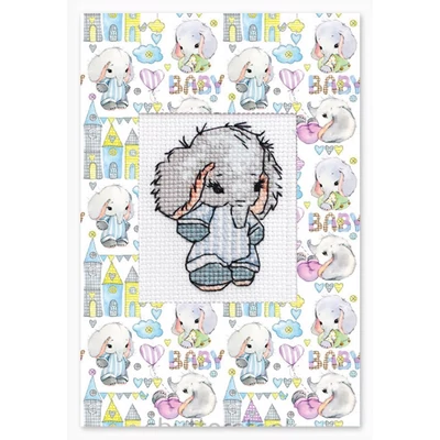 Luka-s keresztszemesen hímezhető képeslap készlet - Fiú elefánt