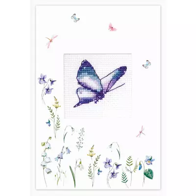 Luka-s keresztszemesen hímezhető képeslap készlet - Kék pillangó