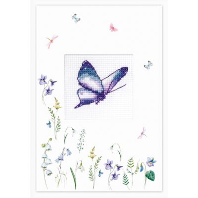 Luka-s keresztszemesen hímezhető képeslap készlet - Kék pillangó