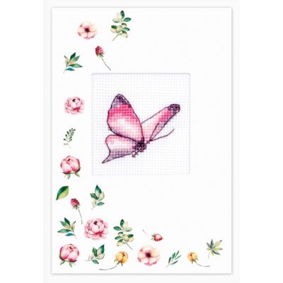 Luka-s keresztszemesen hímezhető képeslap készlet - Rózsaszín pillangó