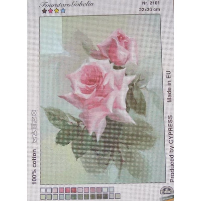 Gobelin előfestett alap DMC HÍMZŐFONALLAL 22x30 - Rózsa 2101