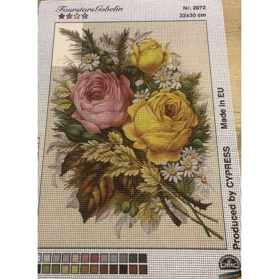 Gobelin előfestett alap DMC HÍMZŐFONALLAL 22x30 - Virágcsokor 2072