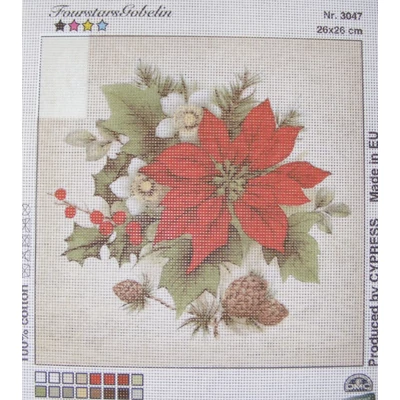 Gobelin előfestett alap DMC HÍMZŐFONALLAL 26x26 - Mikulásvirág 3047