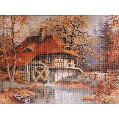 Gobelin előfestett alap DMC HÍMZŐFONALLAL 40x30 cm - Erdei malom 4070