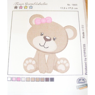 Gobelin alap gyerekeknek hímzőfonalakkal - Lány maci