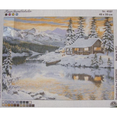 Gobelin előfestett alap DMC HÍMZŐFONALLAL 40x30 - Téli táj 4107