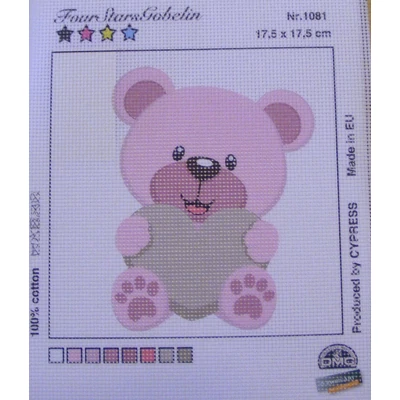 Gobelin alap gyerekeknek hímzőfonalakkal - Rózsaszín maci