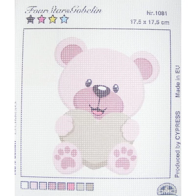 Gobelin alap gyerekeknek hímzőfonalakkal - Rózsaszín maci