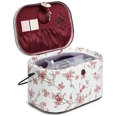 Nagy méretű ovális, virágos varródoboz - Nosztalgia