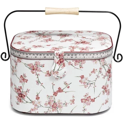 Nagy méretű ovális, virágos varródoboz - Nosztalgia