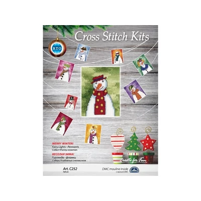 Keresztszemes készlet - Hóember pöttyös sállal