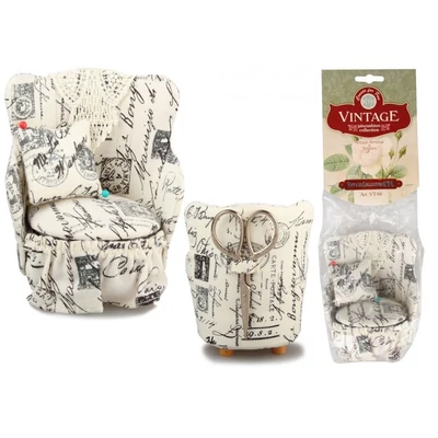 Vintage fotel alakú ollótartó tűpárna 