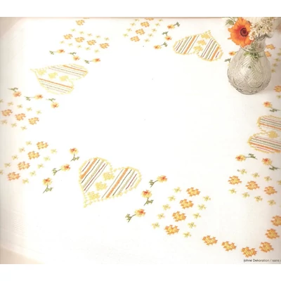 Előnyomott, keresztszemes terítő készlet - Szív