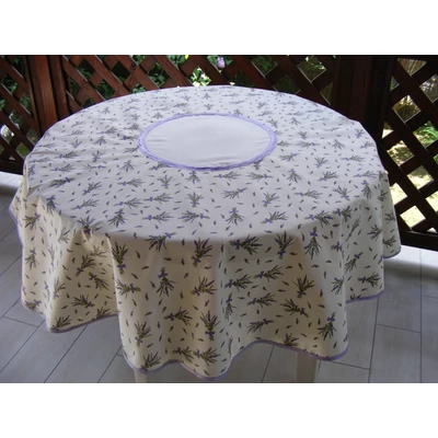 Hímezhető levendulás terítő kerek-lila szegéllyel