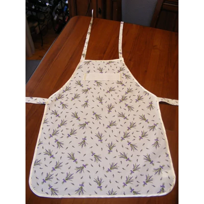 Hímezhető kötény levendulás-krém szegéllyel