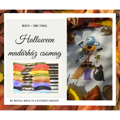 Halloween madárház minta DMC hímzőfonalakkal