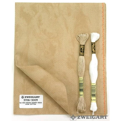 Zweigart aida 14 ct 110 cm széles - vintage mokka