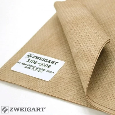 Zweigart aida 14 ct 110 cm széles - vintage mokka