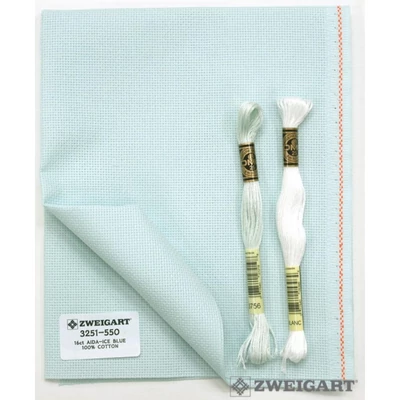 Zweigart Aida 16 ct 55 cm széles - jég kék