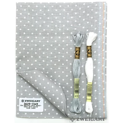 Belfast fehér pöttyös szürke len vászon 32 ct 140 cm széles