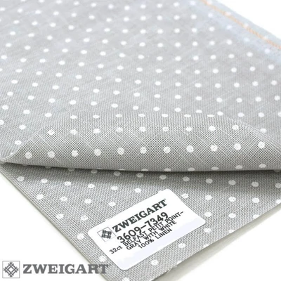 Belfast fehér pöttyös szürke len vászon 32 ct 140 cm széles