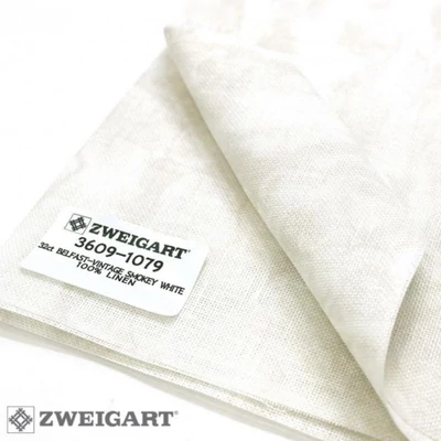 Vintage Belfast len hímzővászon 32ct 70 cm széles - füstösfehér