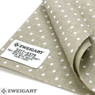 Edinburgh fehér pöttyös len vászon natúr 36 ct 70 cm széles