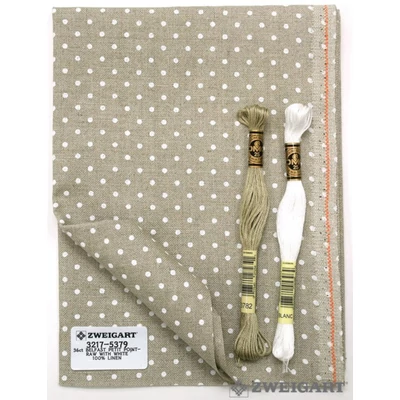 Edinburgh fehér pöttyös len vászon natúr 36 ct 70 cm széles